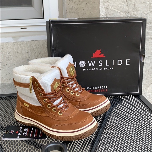 NIB Snowslide Georgia Boots Cognac Nylon Leather - Picture 6 of 6